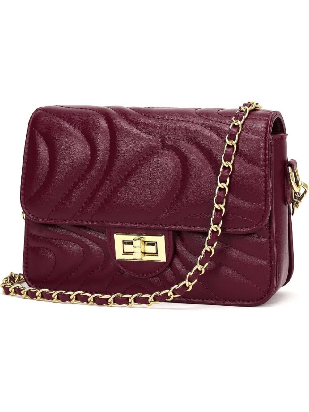 👜Women's Wine Red PU Leather Quilted Crossbody Bag Chain Strap Shoulder Handbag